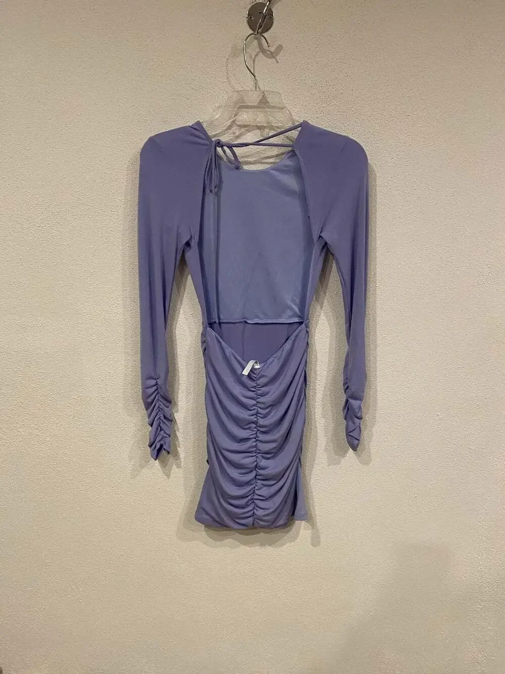 Lucy In The Sky Dress Womens Small Purple Ruched Long Sleeve Open Back Party - Picture 5 of 5